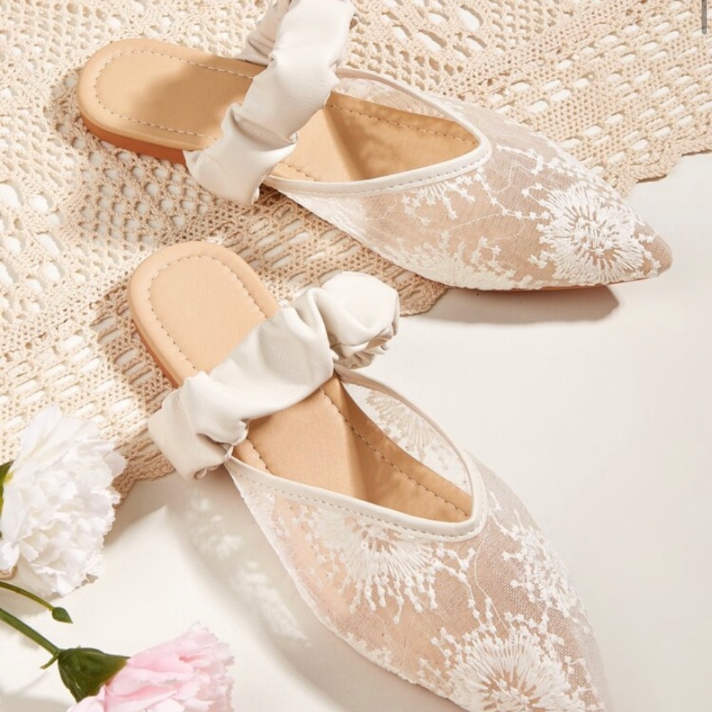 Beautiful Mesh Panel Flat Mules